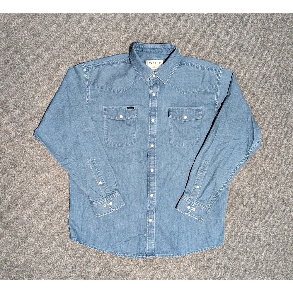 Poncho Shirt Mens XL Regular Fit Long Sleeve Denim Pearl Snap